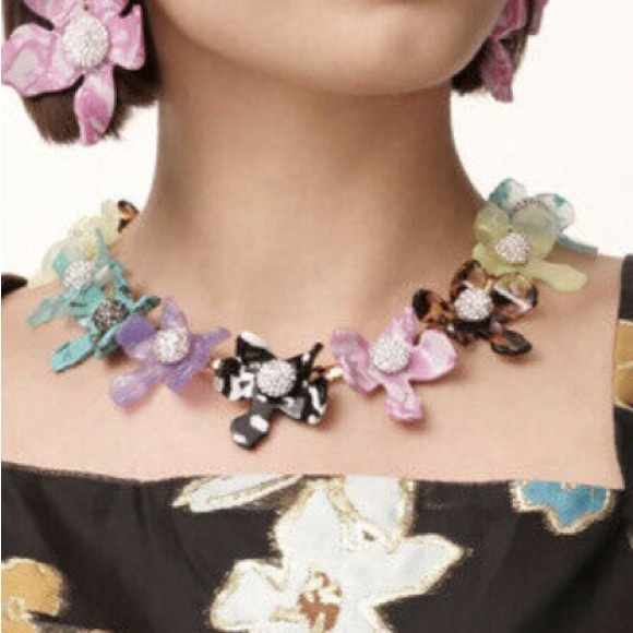 Lele Sadoughi Crystal Lily flower Collar Necklace jewelry new with dust bag - Picture 4 of 8